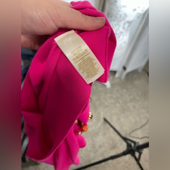 New! Kate Spade Jeweled Neck Long Sleeve Button Cardigan Bright Pink Medium - Picture 3 of 6